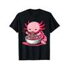 Soft Cotton T-Shirt with Cute Axolotl Eating Ramen Graphic Breathable Comfortable Short Sleeve Tee In Black Perfect for Summer