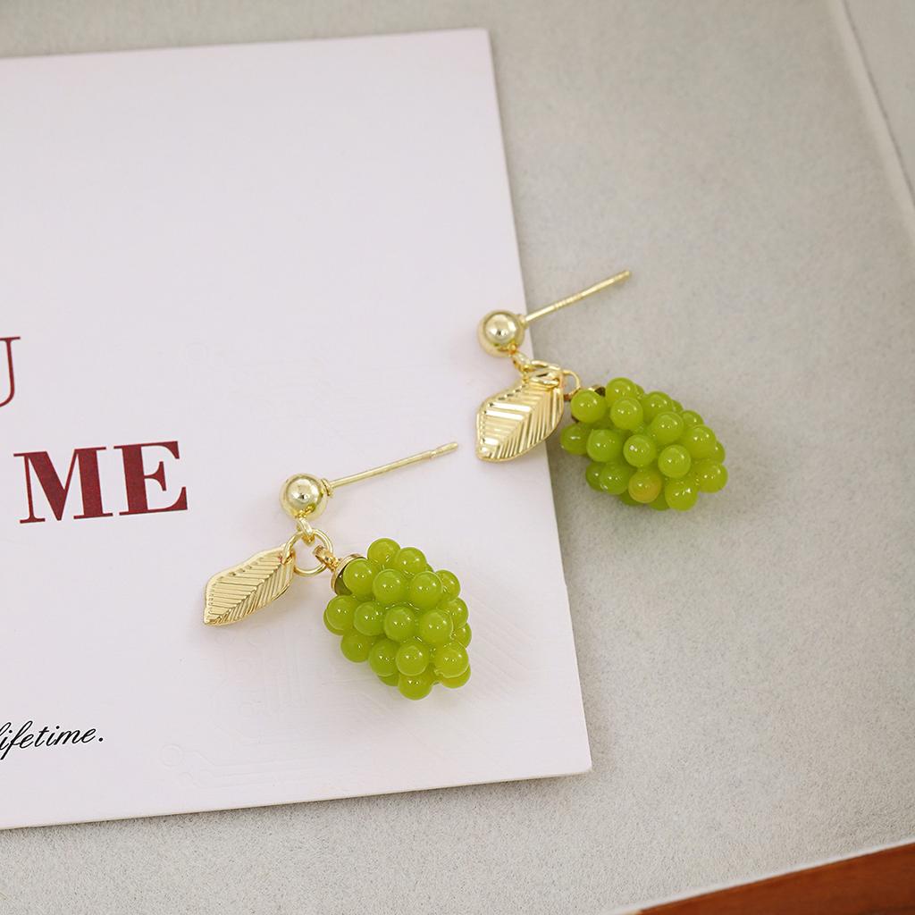 Elegant and Fresh Green Grape Earrings for Summer, Forest Style Grape Beads Earings for Women