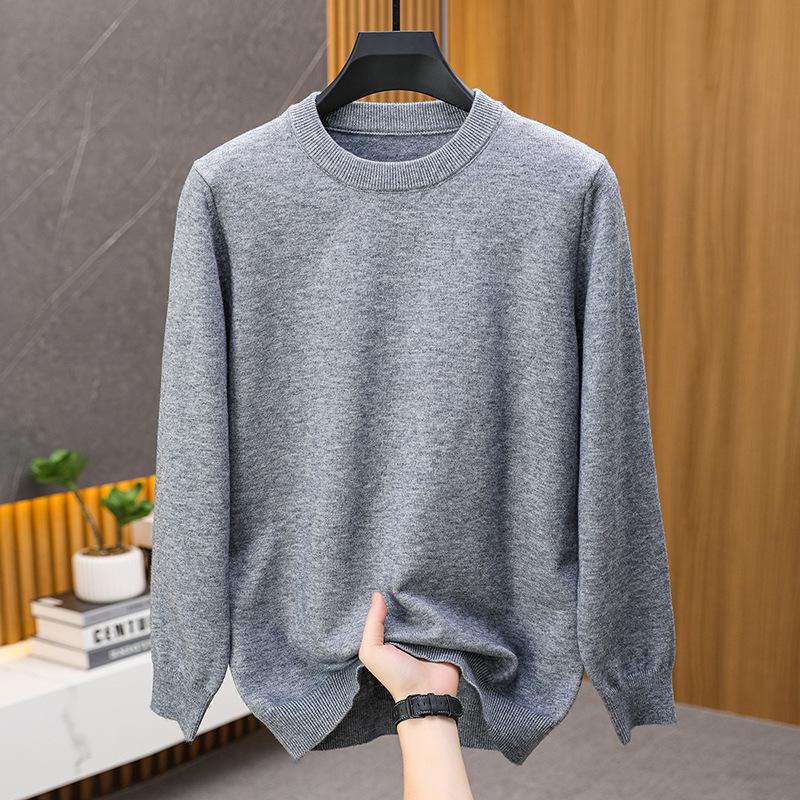 Men's Casual Loose Knit Sweater - 2024 Autumn/Winter Warm Solid Color Round Neck Pullover