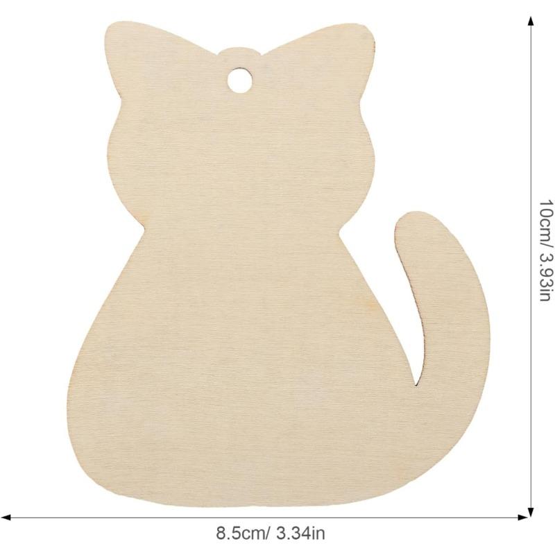 10pcs Cat Wood DIY Crafts Cutouts Wooden Cat Shaped Hanging Ornaments Wood Tags for Pets Themed Birthday Christmas Party Decor