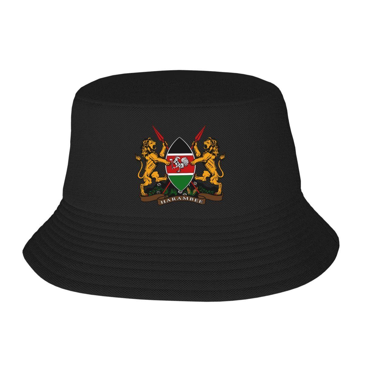 Custom Coat Of Arms Of Kenya Flag Bucket Hat for Unisex Women Printed Summer Travel Beach Outdoor Fishing Cap