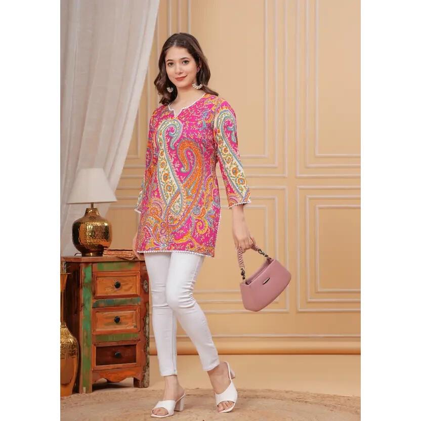 Women Floral Print Rayon Straight Top Kurta Party Wear Designer Top Tunic Kurti VFP-1837a