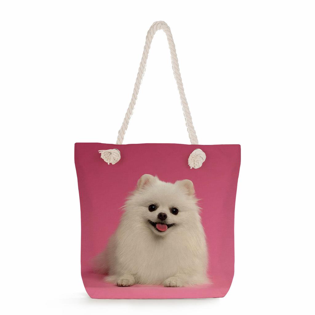 Multifunctional Dog Printed Thick Rope Shoulder Beach Bag Casual Large Capacity Handbag 7621 KTB
