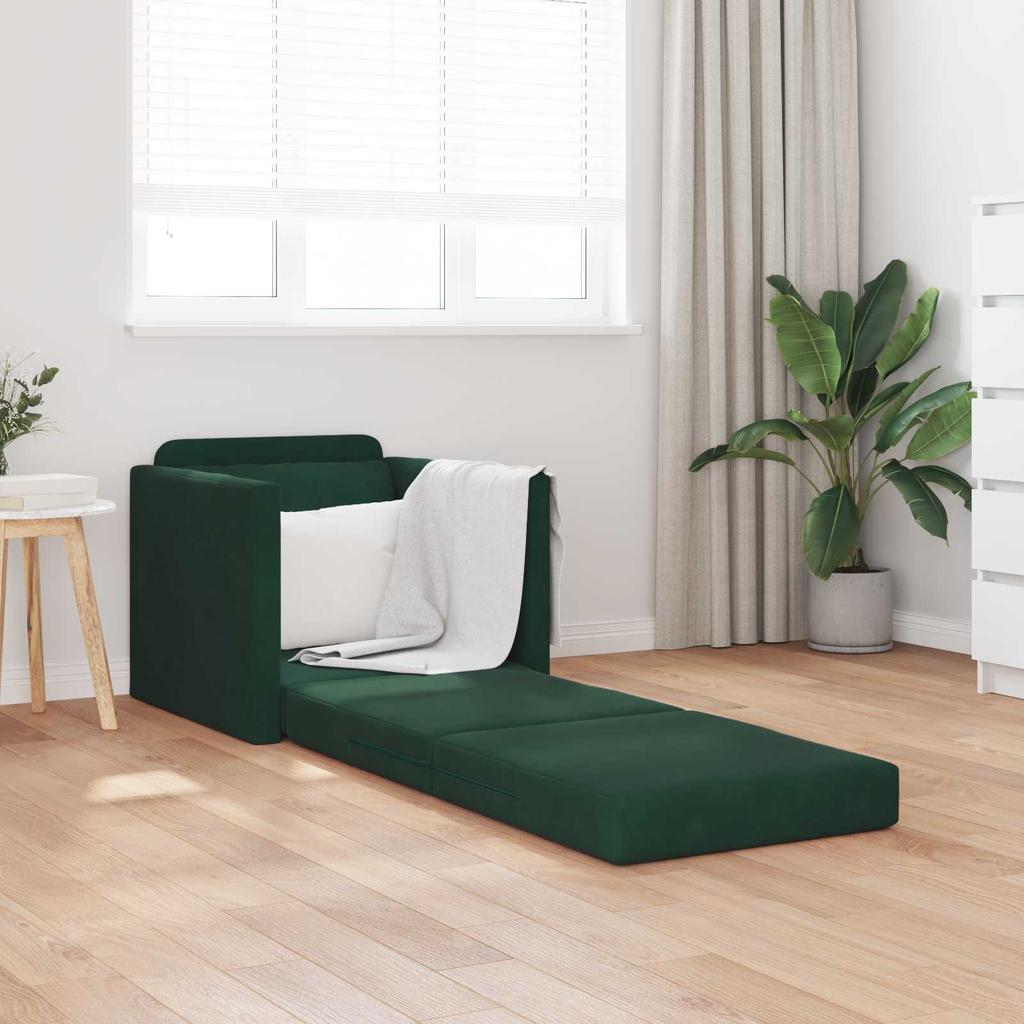 Dark Green Velvet Sleeper Sofa 74 x 77 x 81 cm