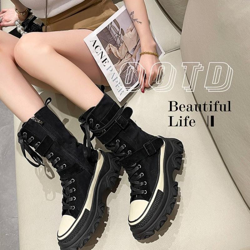 Fashion New Autumn Women Boots Thick Bottom Women Short Nubuck Leather Boots Non-Slip Sneakers Women Boots Wind Motorcycle Boots 2025