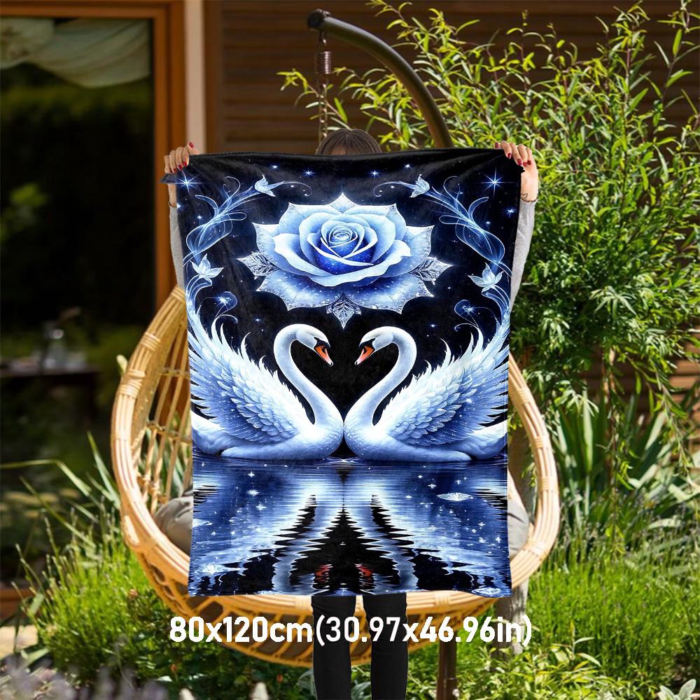 

1pc Swan Love Outdoor Flannel Blanket Soft Warm All-Season Throw for Sofa Bed Car Camping Office, Cozy Gift Idea1192S 80x120cm(31x47inch)