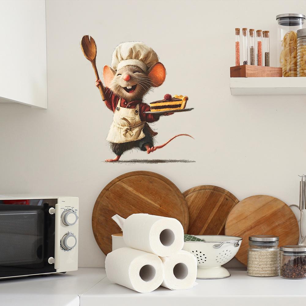 Christmas Atmosphere Decoration Cartoon Cute Mouse Kitchen and Dining Room Background Decoration Wall Stickers