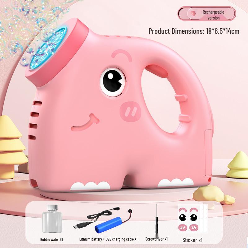 Automatic Cartoon Elephant Bubble Machine - Handheld Blower with Solution for Kids, Boys & Girls