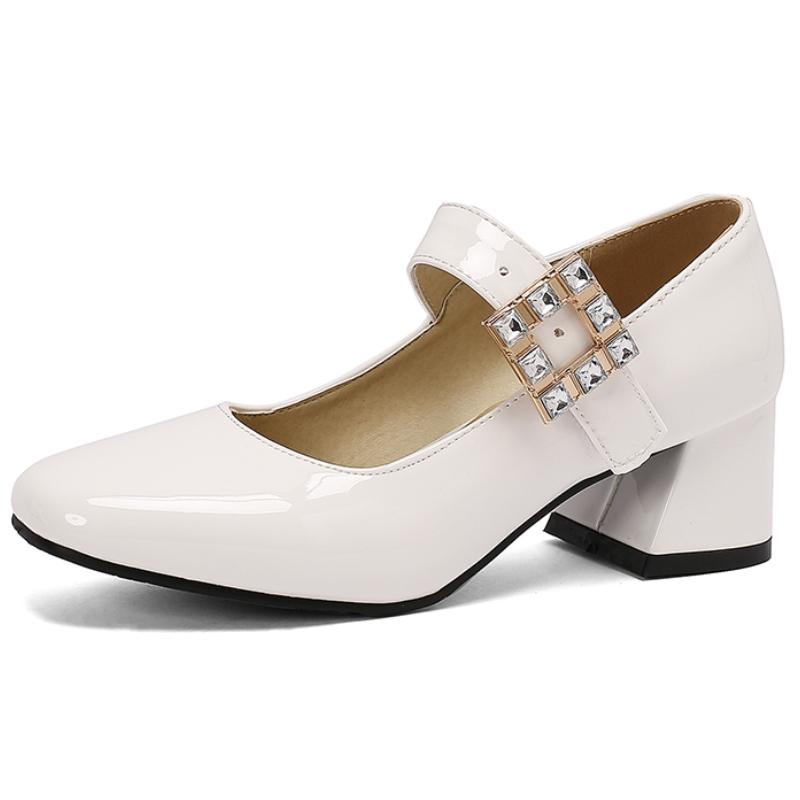 Fashion Elegant Medium Heels Mary Janes Shoes Straps Red Black White Women's Heeled Party Office Wedding Shoes Large Size