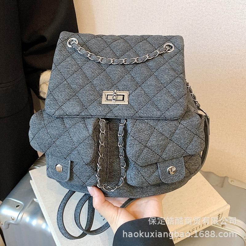 Rhombus backpack large-capacity bag women's summer 2025 new simple high-end backpack fashionable versatile schoolbag