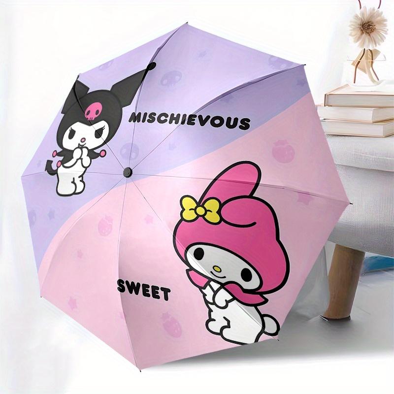Kuromi,My Melody Automatic Folding Umbrella-Simple 8-Rib Design, Bright Cartoon Pattern, Durable Iron Frame, Suitable For Travel, Outdoor, B