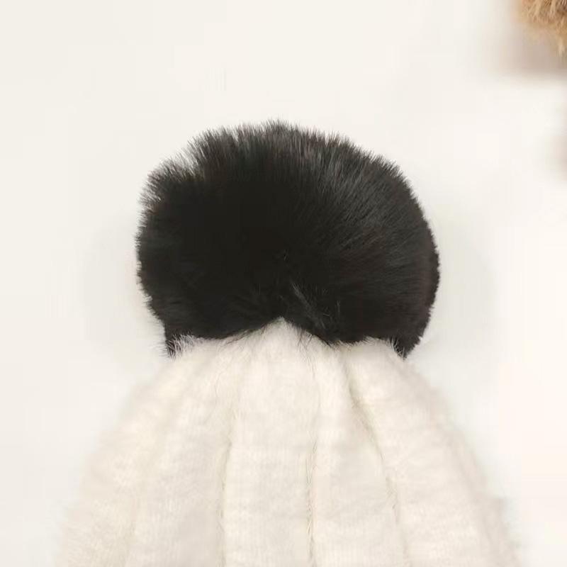 1Pc Plush Hat Winter Ear Protection Cold Protection Single Ball Cycling Color Blocked Polyester Imitation Fox Fur