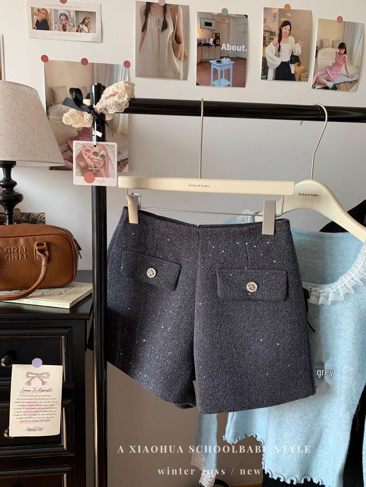 

2024 Осень/Зима Французский Шик С Завышенной Талией Стройнящие Блестящие Шорты-Кюлоты с Широкими Штанинами для Женщин 4XL серый