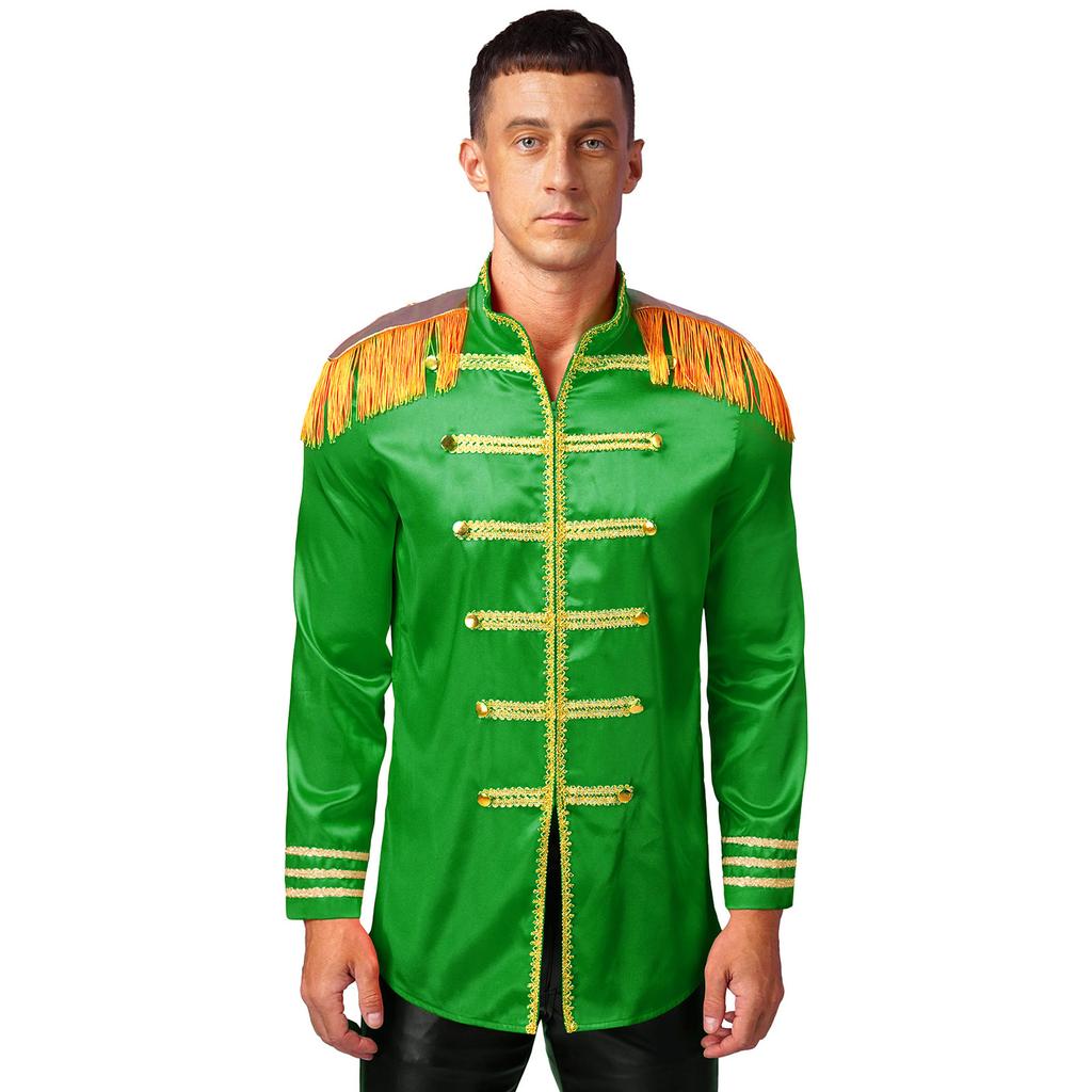 Men's Halloween SGT Sergeant Pepper Costume Jacket Marching Band Rock Man 60s Satin Cardigan Coat