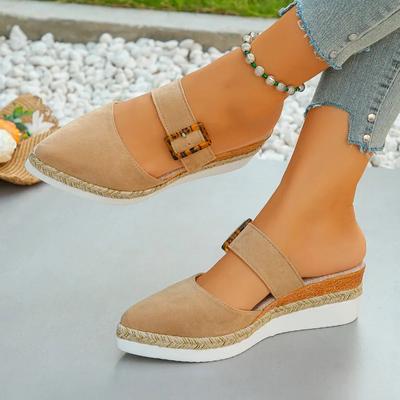 Fashion Women's Shoes 2024 Hot Sale Baotou Women's Slippers Fashion Belt Buckle Casual Slippers Women New Plus Size Solid Wedge Slippers