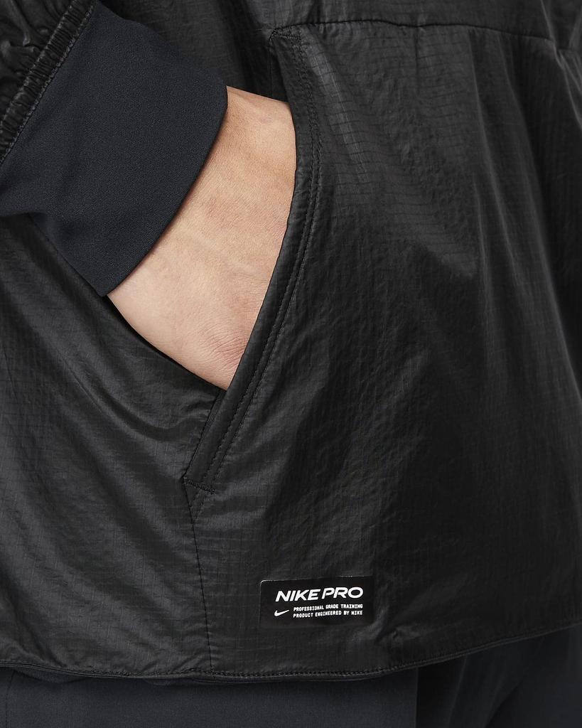 NIKE PRO Woven Training Size XL DM5537 Men's 1/2-Zip Mesh-Lined Hoodie, (176-185cm), Black,