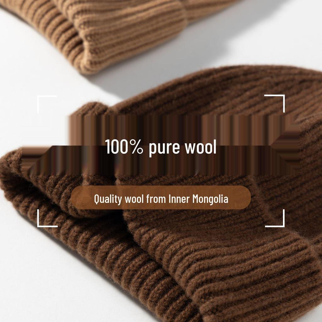 High-End Versatile Knitted Wool Hat for Men and Women - Solid Color, Warm for Autumn and Winter