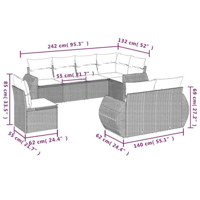 VidaXL Garden Lounge Set with Cushions 8 Pcs, Sofas with Backrest, Furniture Set, Patio Terrace Furniture, Grey 3221641