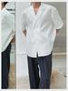 Men's Stylish V-Neck Waffle Collar Shirt - Short Sleeved & Loose Fit