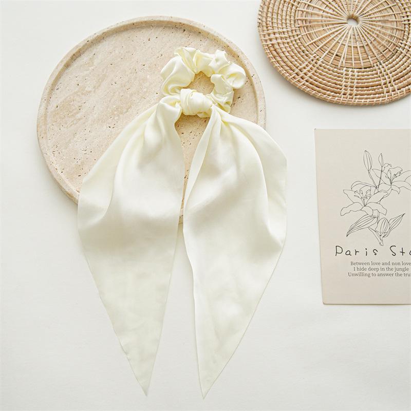 Solid Color Satin Flowing Ribbon Scrunchie & Silky Square Scarf Ponytail Hair Tie