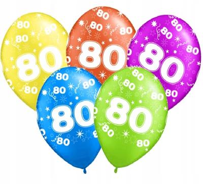 Printed Balloons For 80th Birthday "80", 5 Pcs.