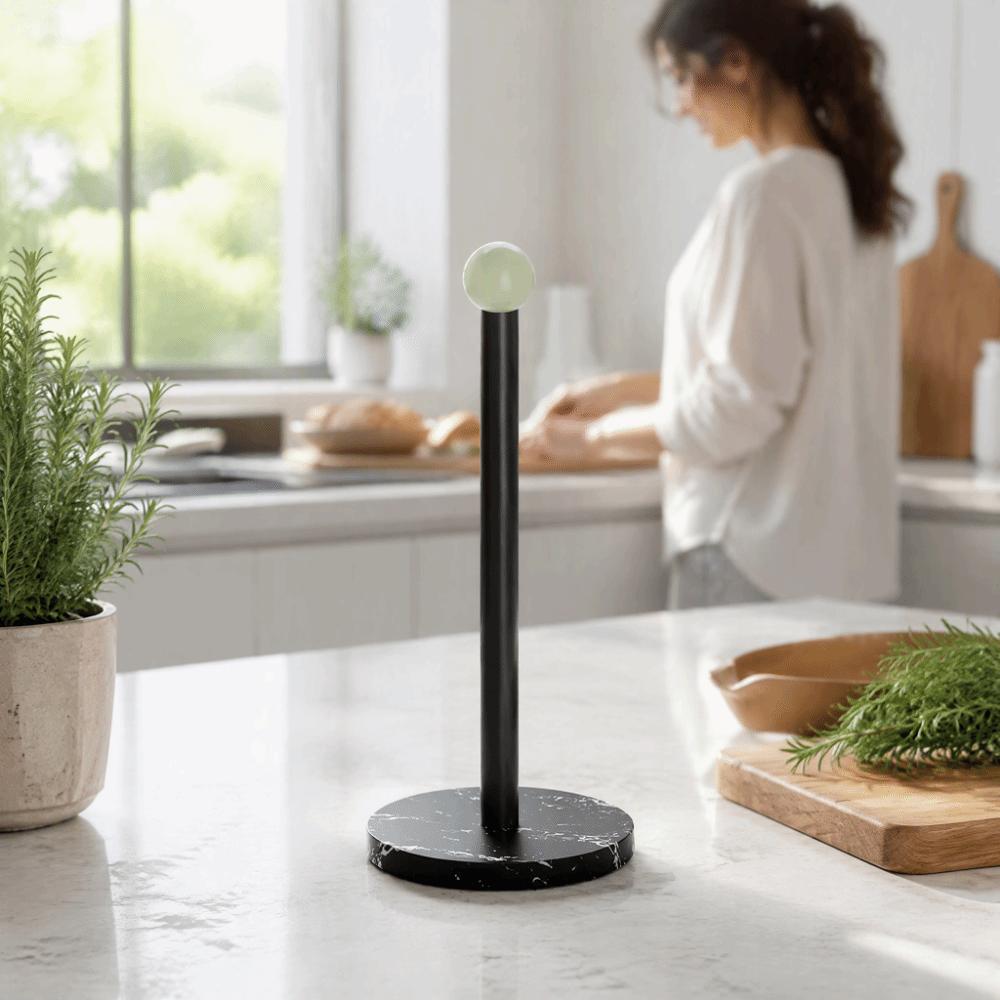 Iron Marble Paper Towel Holder Weighted Base Anti Slip Countertop Paper Towel Stand Black Green Space-Saving