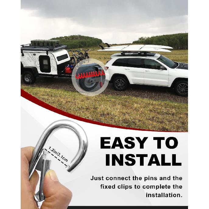 6FT Breakaway Trailer Cable, Trailer Brake Cable Stainless Steel Spring Safety Towing Coiled Wire with Pin, Emergency Brake Cable Strap Ground Clip