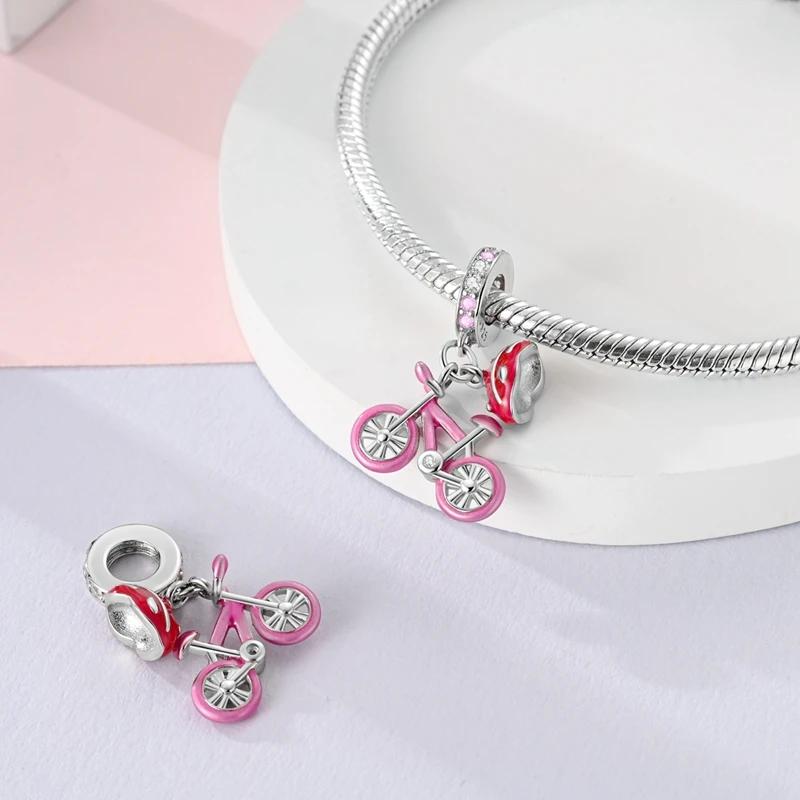 Charm Bead Charms Copper Plated Pink Zircon Bicycle Safety Helmet Pendants Compatible With Authentic Ideal For Women Jewellery Do It Yourself Making G