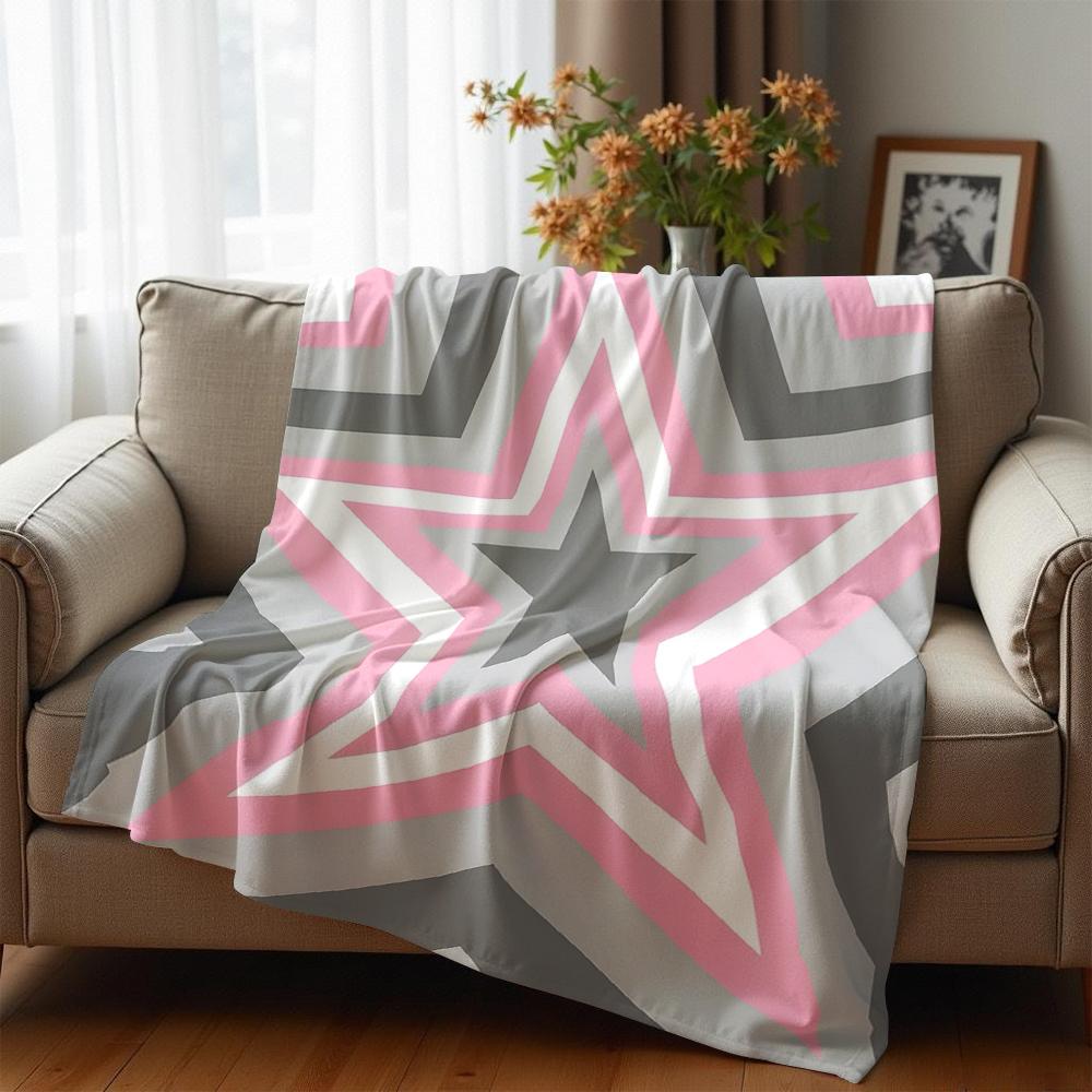 Layered Pink Gray Star Anime Cartoon Flannel Blanket Soft Warm Throw for Bedroom Sofa Car Kids Holiday Gift