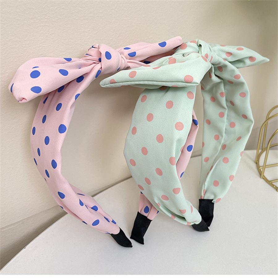 New Polka Dot Bow Fabric Headband for Women, Fashion Classic, Sweet and Cute Square Bunny Ears Wide-brimmed Hair Accessory