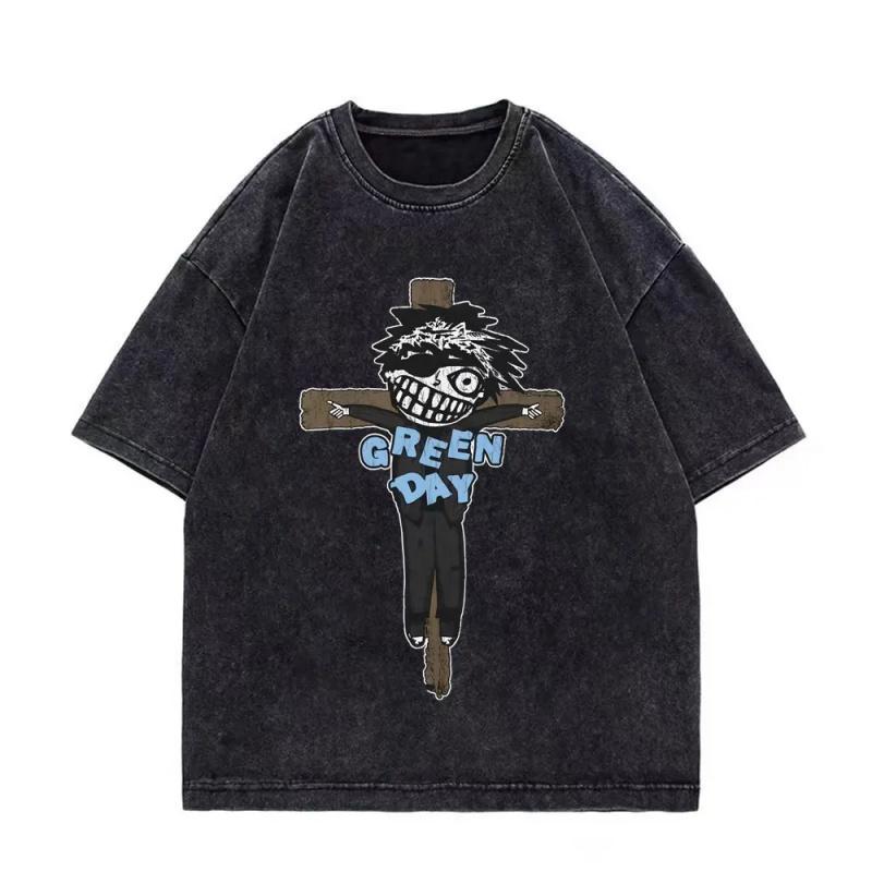 

Рок-группа зеленый однодневный тур модная ретро выстиранная футболка для мужчин и женщин с коротким рукавом оверсайз свободный топ 3XL