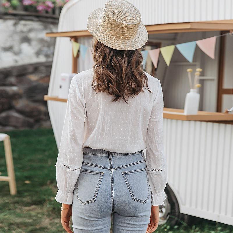 Fashion Elegant Lace White Women Shirt Spring Summer Plus Size Hollow Out Casual Loose Blouse Office Ladies Sweet Long Sleeve Tops Stand Colllar Tops