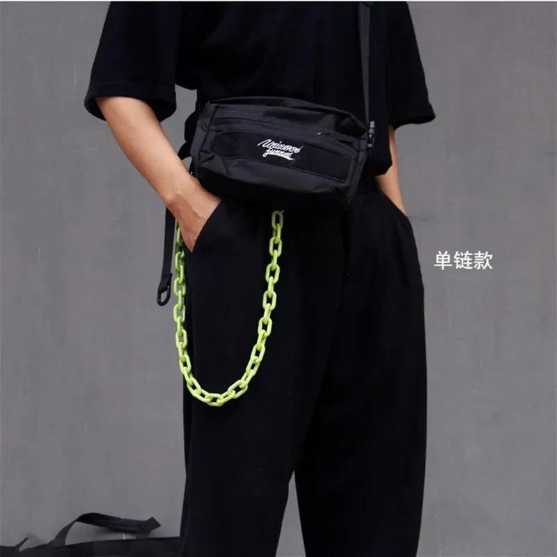 Hip Hop Punk Belt Chain Key Chain Ring Women Men Multicolor Resin Circle Heart Pendant Waist Chain Bag Car Jeans Skirts Pants