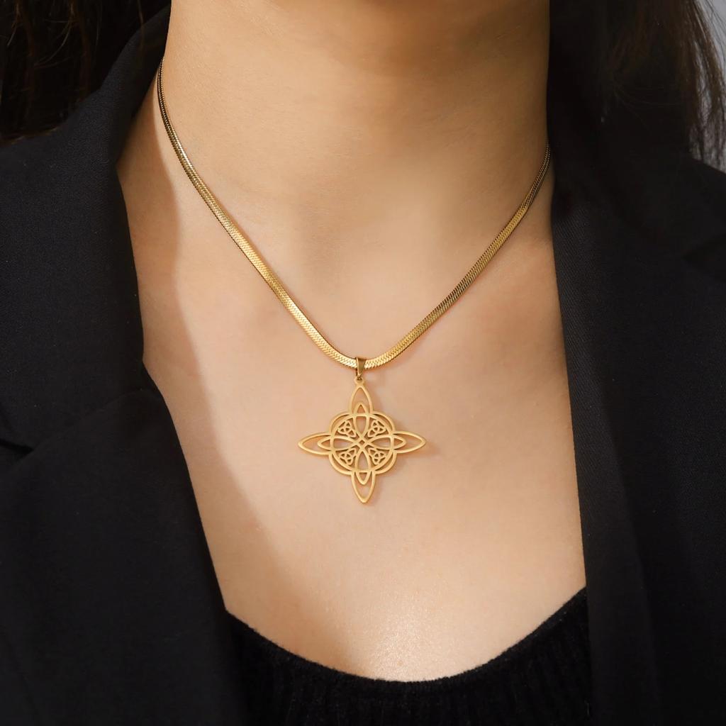 Vintage Witch Knot Necklace for Women Luck Pendant Irish Celtics Protection Amulet Stainless Steel Witchcraft Wicca Jewelry Gift