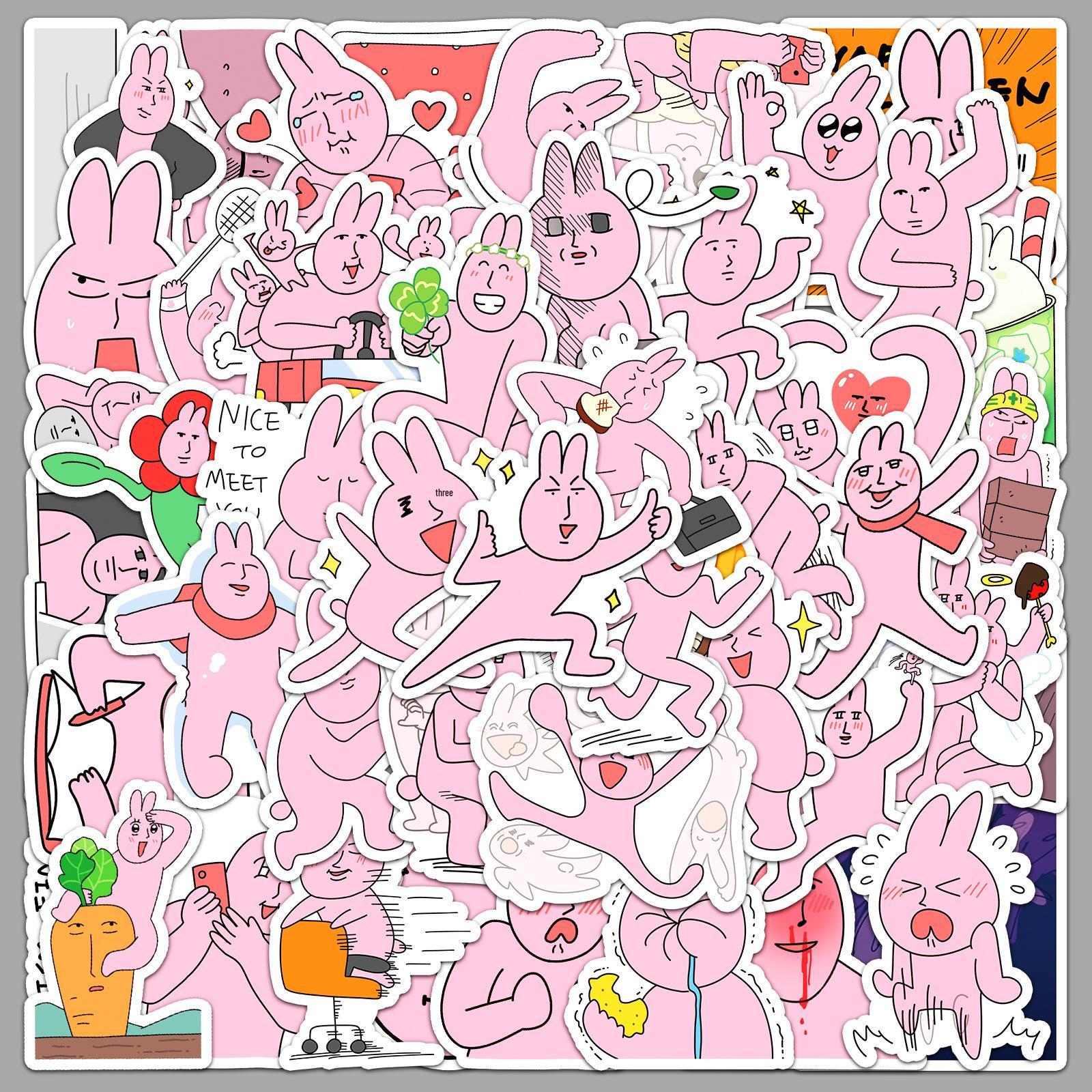 

50 Cute Pink Rabbit Graffiti Stickers for Phone Cases, Water Cups, and Notebooks