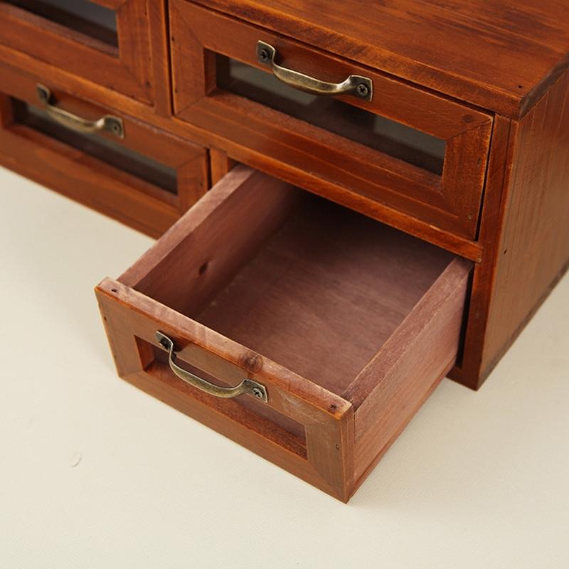 Vintage Style Wooden Desktop Organizers Box With Four Drawers Cabinet Storage Holder For Organizing Makeup And Jewelry
