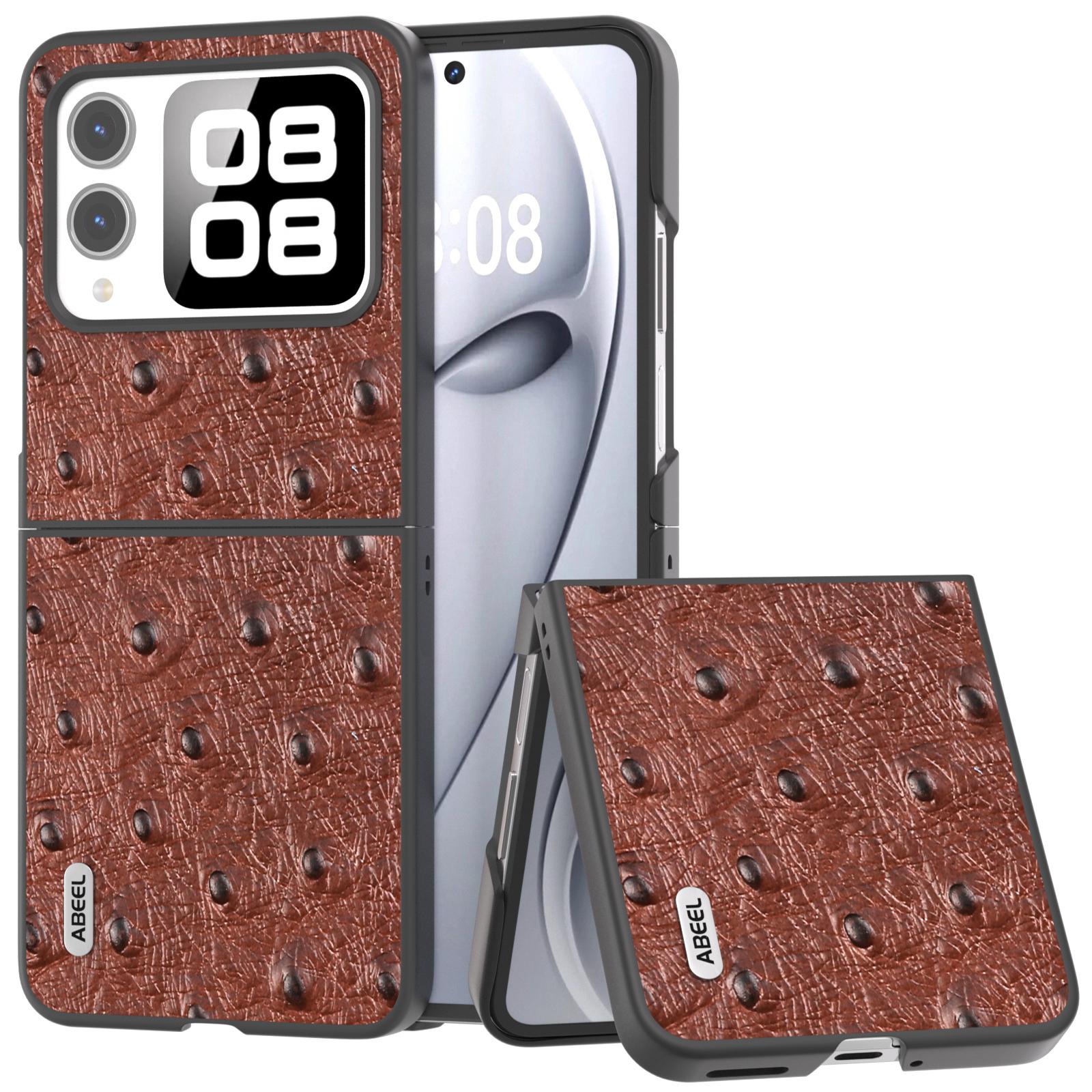 

ABEEL For Huawei nova Flip 5G Case Genuine Leather Ostrich Texture Phone Cover C