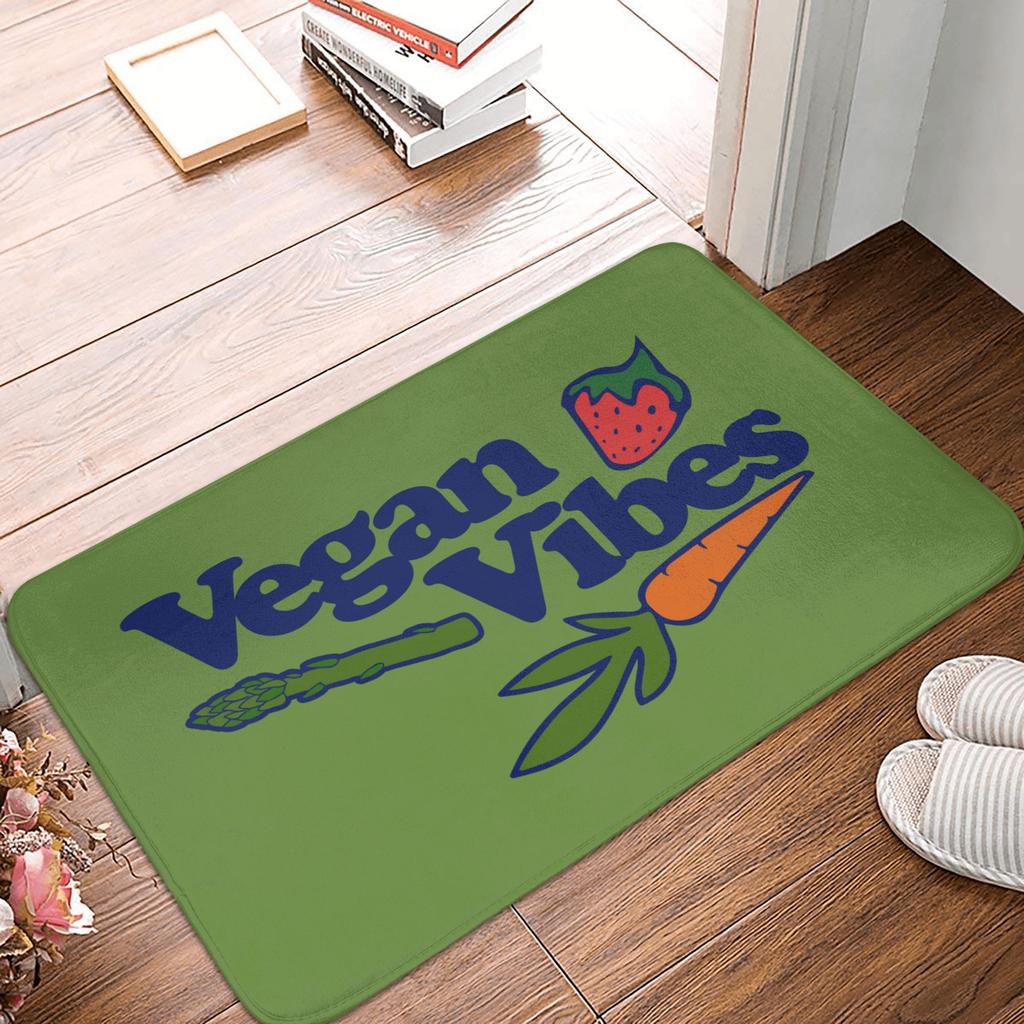 Cute Rainbow Vegan Food Doormat Mat Anti-Slip Plant Based Diet Kitchen Bath Balcony Rug Carpet 40*60cm