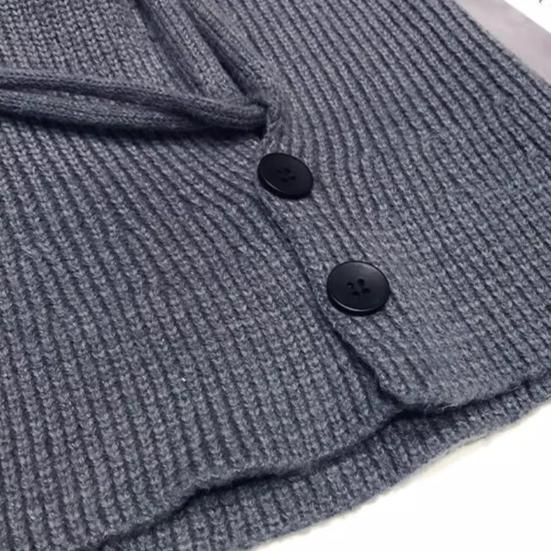 Huvförsedd halsduk mössa enfärgad justerbar dragsko överdragströja mössa knappar stängning stickad vintermössa lös passform halsvärmare