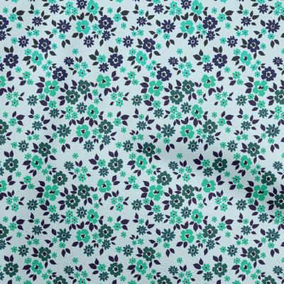 Cotton Flex Turquoise Blue Fabric Florals Sewing Material Print Fabric By The Yard 40 Inch