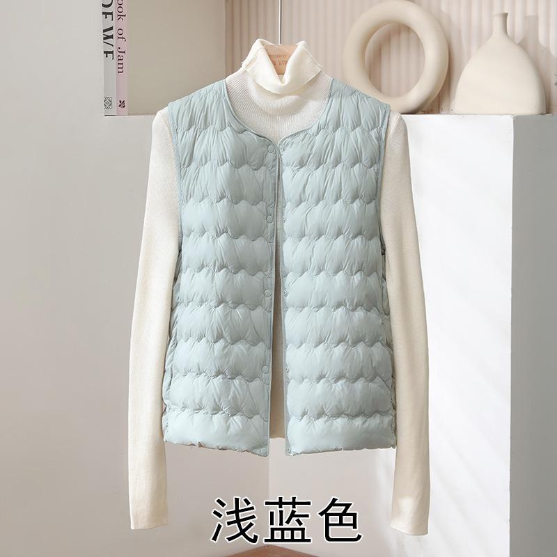 Women's Sleeveless Down Vest Round Neck Lightweight White Duck Down Warm Puffer Gilet Inner Wear Vest