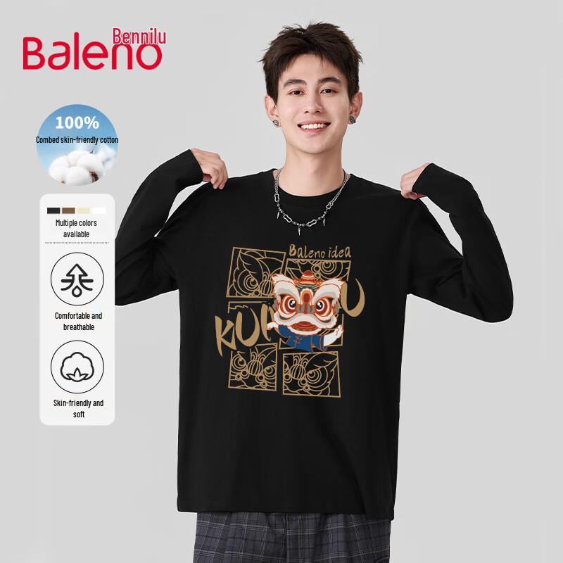 Baleno Men's Lion Graphic Cotton Long Sleeve T-Shirt
