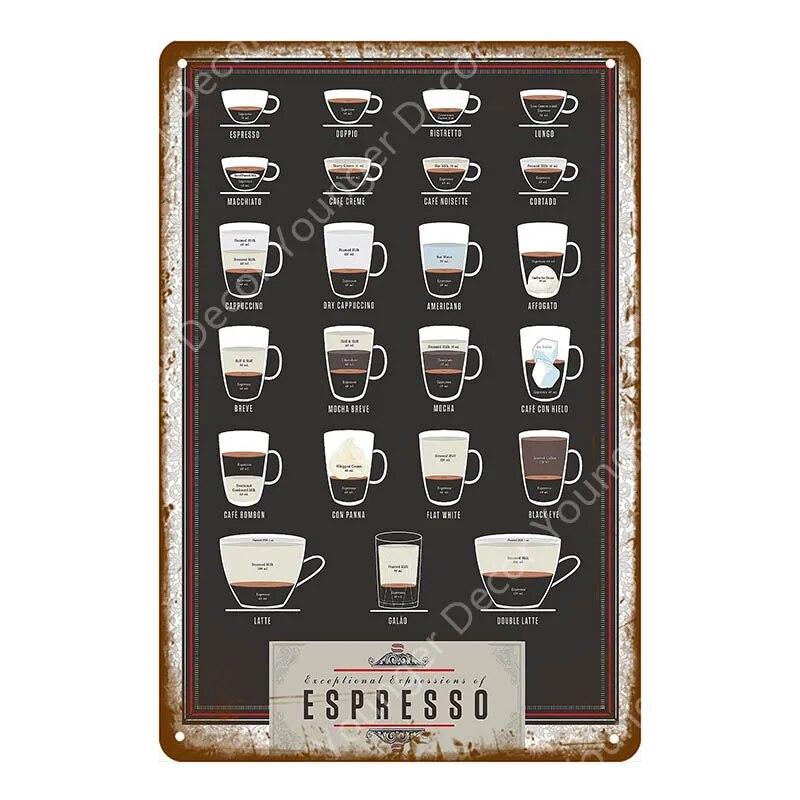Coffee Menu Plaque Home Bar Cafe Vintage Wall Decor Art Metal Tin Signs Pub Tavern Retro Decorative Plates Metal Poster YJ177