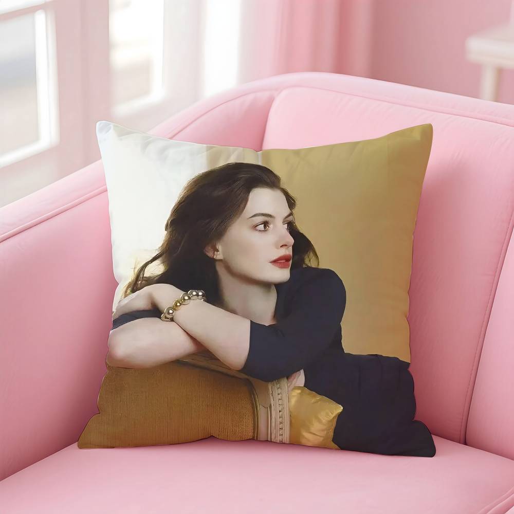 Actor A-Anne H-Hathaway Pillow Case Pattern Printing Pillowcase Living Room Sofa Cushion Cover Bedroom Room Decor