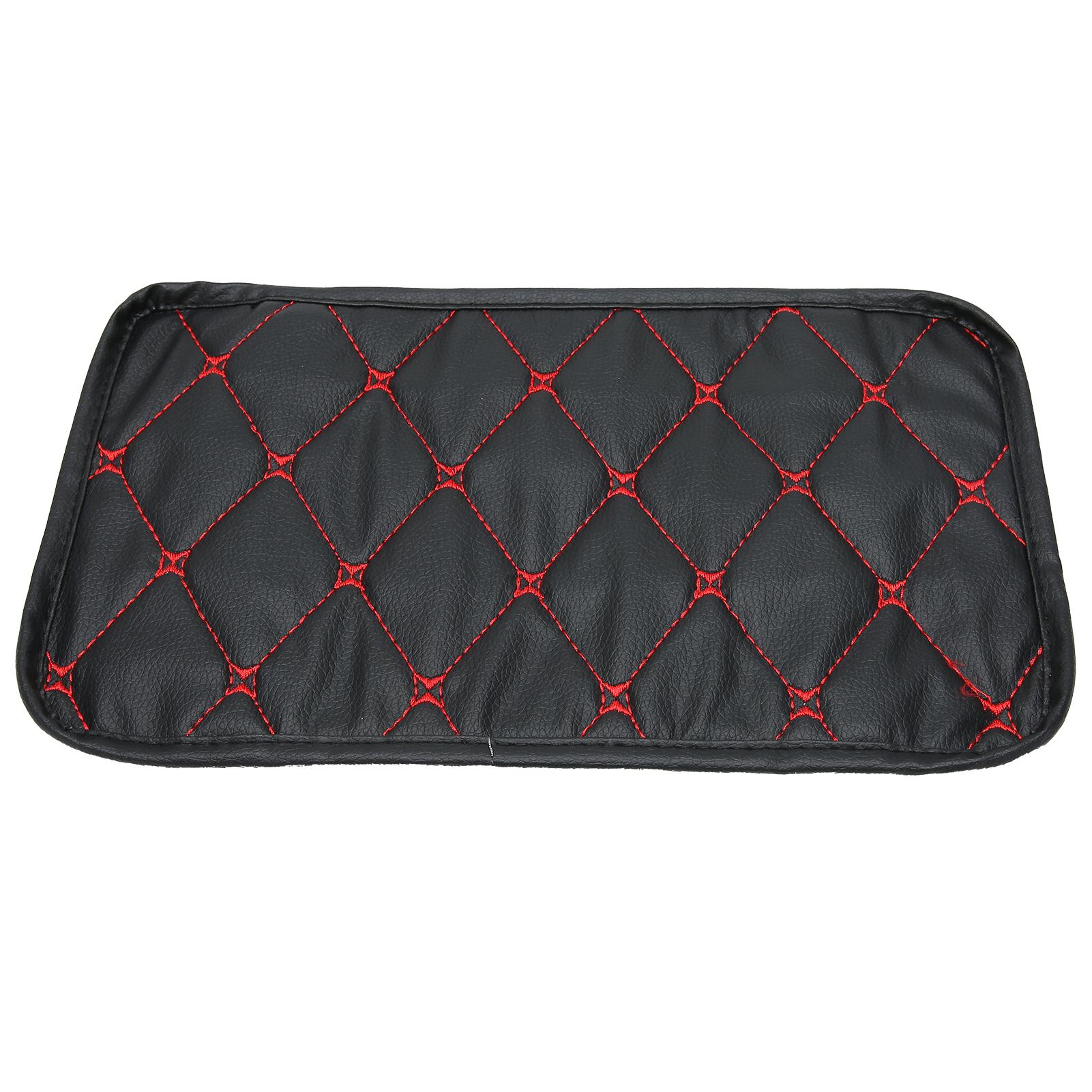 Armrest Box Mat Waterproof Dustproof PU Leather Mat Storage Box Cover Pad for Car UseRed Line On Black