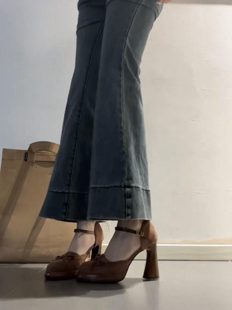 French Retro Mary Jane Shoes Women's 2025 New Bow Thick Heel with Skirt Hollow Single Shoes