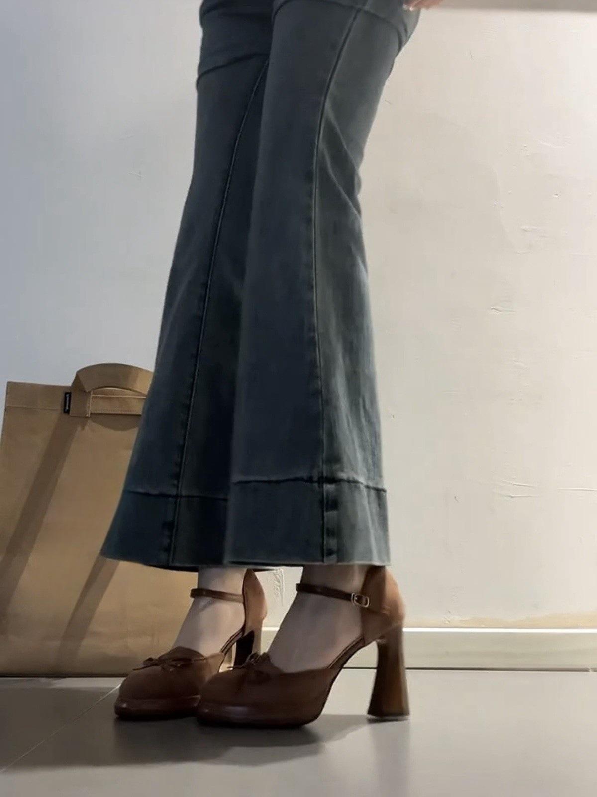 

Vintage Mary Jane Shoes Women s Bow Thick Heel with Skirt Hollow Single Shoes 39