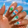 24 Pcs Summer Artificial Nail Long Ballerinas Full Cover False Nail Glittering Stick on Nail Coconut Tree Press On Nail