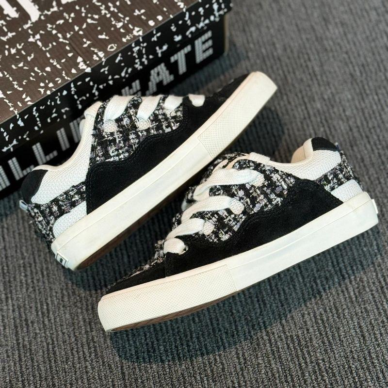 Ødemarkvind nisjedesign svart og hvitt små duftende vind brødsko dame flip pels lerret par BAKE skateboardsko