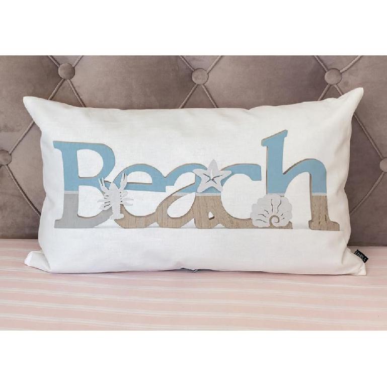 EKOBLA Beach Vintage Wood Lettering Quote with Ocean Home Pillow Cases Coastal Sea Starfish Scallop Summer Waist Lumber Cotton Linen Cushion Cover